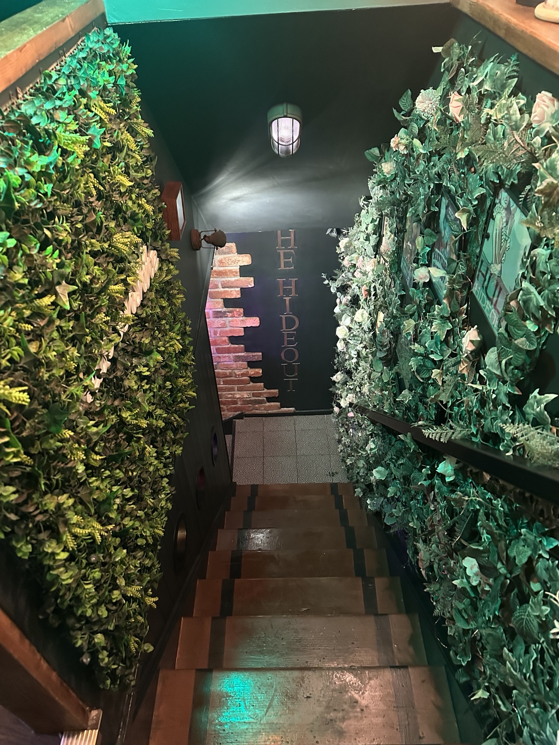 The leafy stairway inside The Hideout